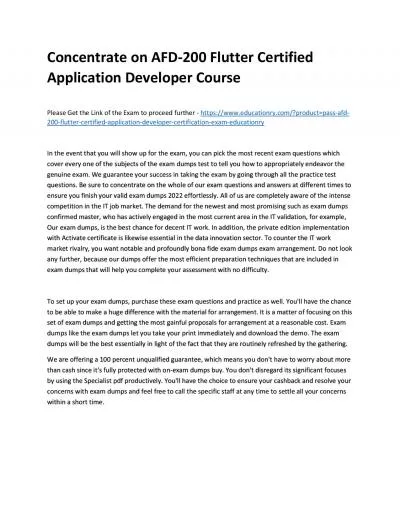 Concentrate on AFD-200 Flutter Certified Application Developer Practice Course