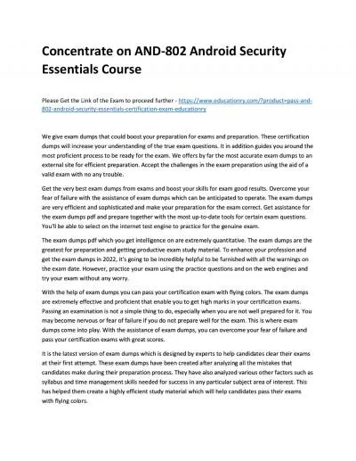 Concentrate on AND-802 Android Security Essentials Practice Course