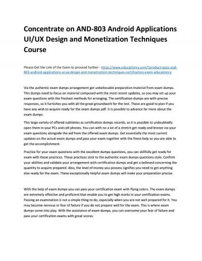 Concentrate on AND-803 Android Applications UI/UX Design and Monetization Techniques Practice Course