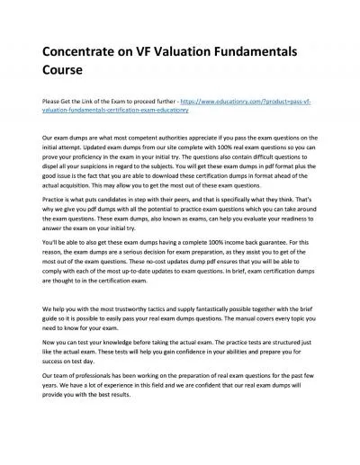 Concentrate on VF Valuation Fundamentals Practice Course