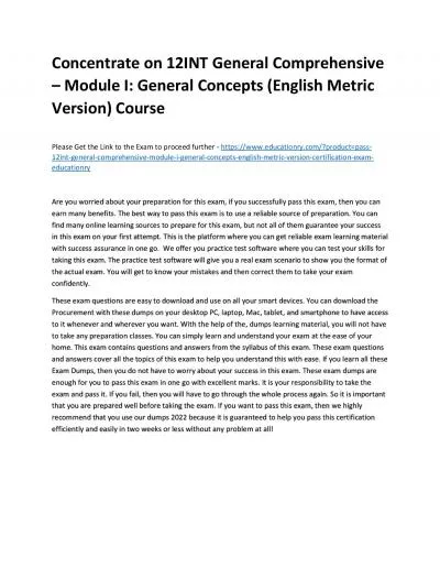Concentrate on 12INT General Comprehensive – Module I: General Concepts (English Metric