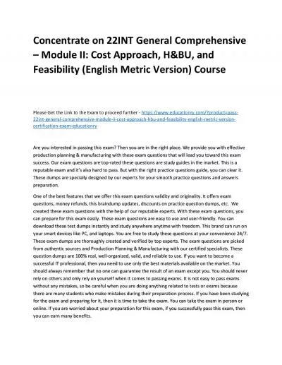 Concentrate on 22INT General Comprehensive – Module II: Cost Approach, H&BU, and Feasibility
