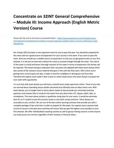Concentrate on 32INT General Comprehensive – Module III: Income Approach (English Metric