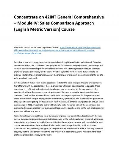 Concentrate on 42INT General Comprehensive – Module IV: Sales Comparison Approach (English Metric Version) Practice Course