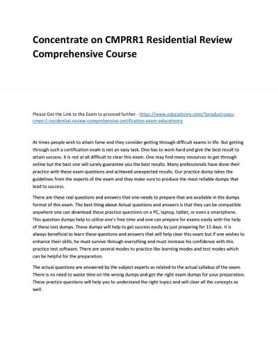 Concentrate on CMPRR1 Residential Review Comprehensive Practice Course