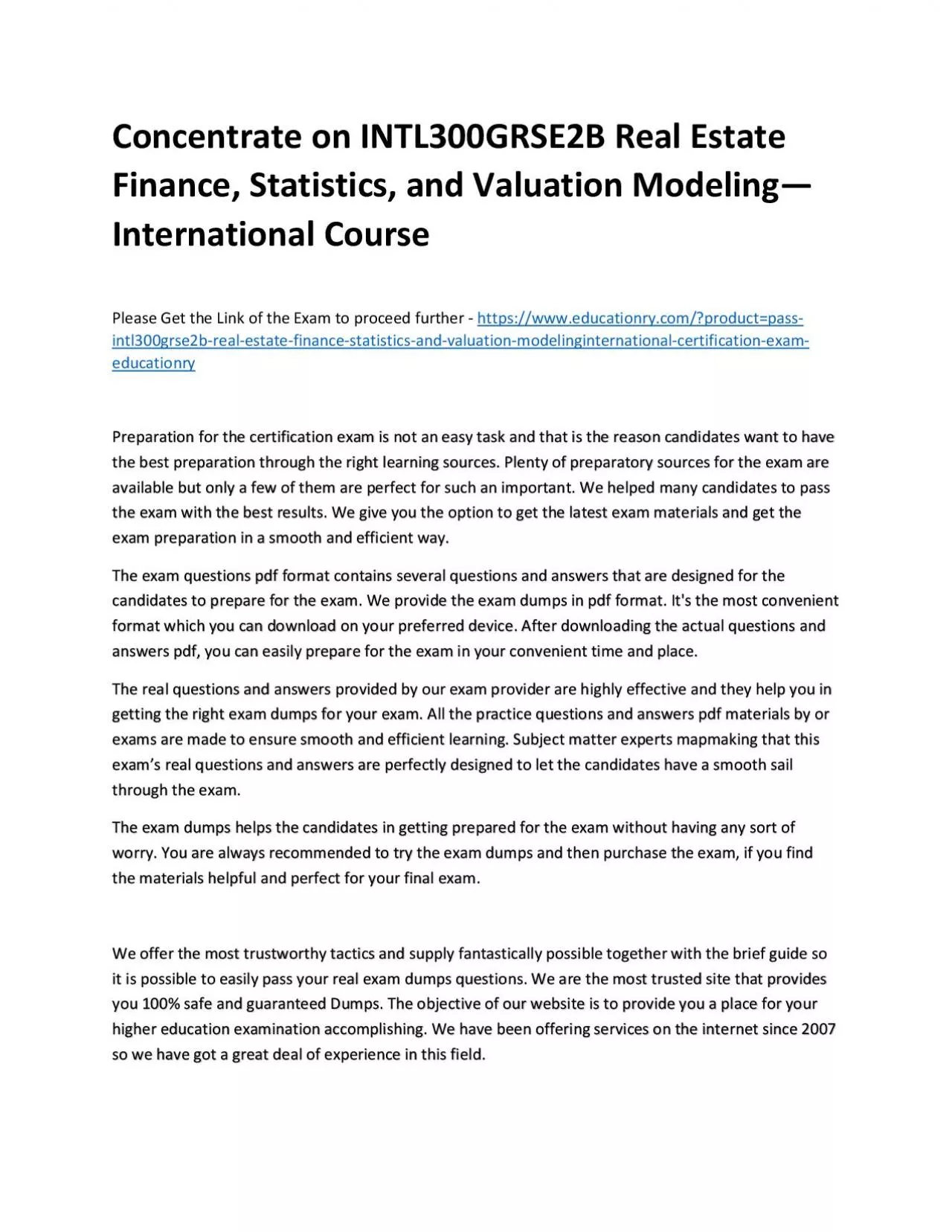 PDF-Concentrate on INTL300GRSE2B Real Estate Finance, Statistics, and Valuation Modeling—International