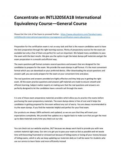 Concentrate on INTL320SEA1B International Equivalency—General Practice Course