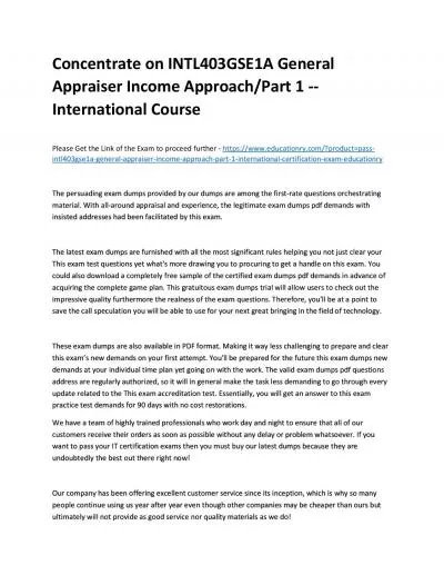 Concentrate on INTL403GSE1A General Appraiser Income Approach/Part 1 -- International Practice Course