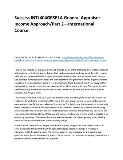 Success INTL404GRSE1A General Appraiser Income Approach/Part 2—International Practice