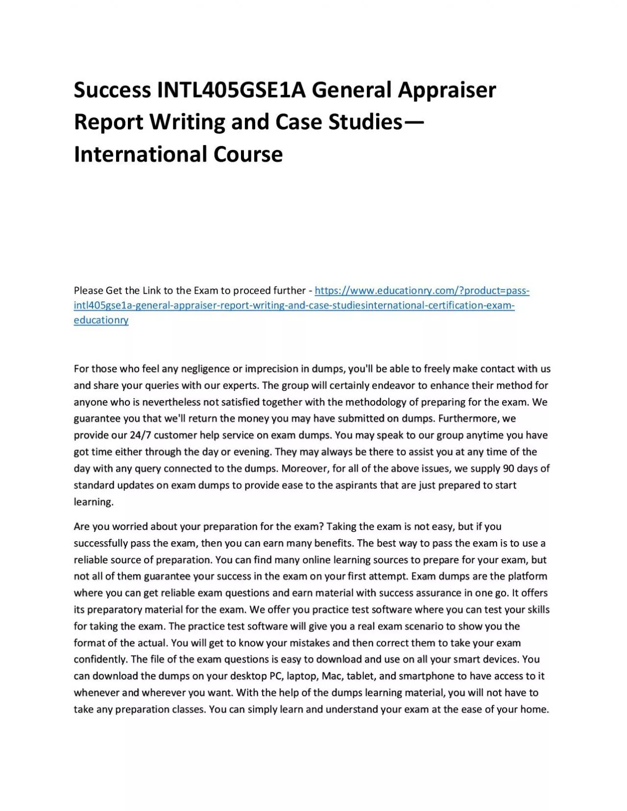 PDF-Success INTL405GSE1A General Appraiser Report Writing and Case Studies—International