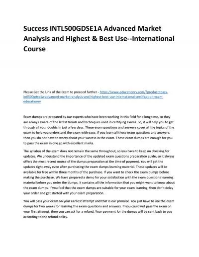 Success INTL500GDSE1A Advanced Market Analysis and Highest & Best Use--International Practice