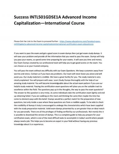 Success INTL501GDSE1A Advanced Income Capitalization—International Practice Course
