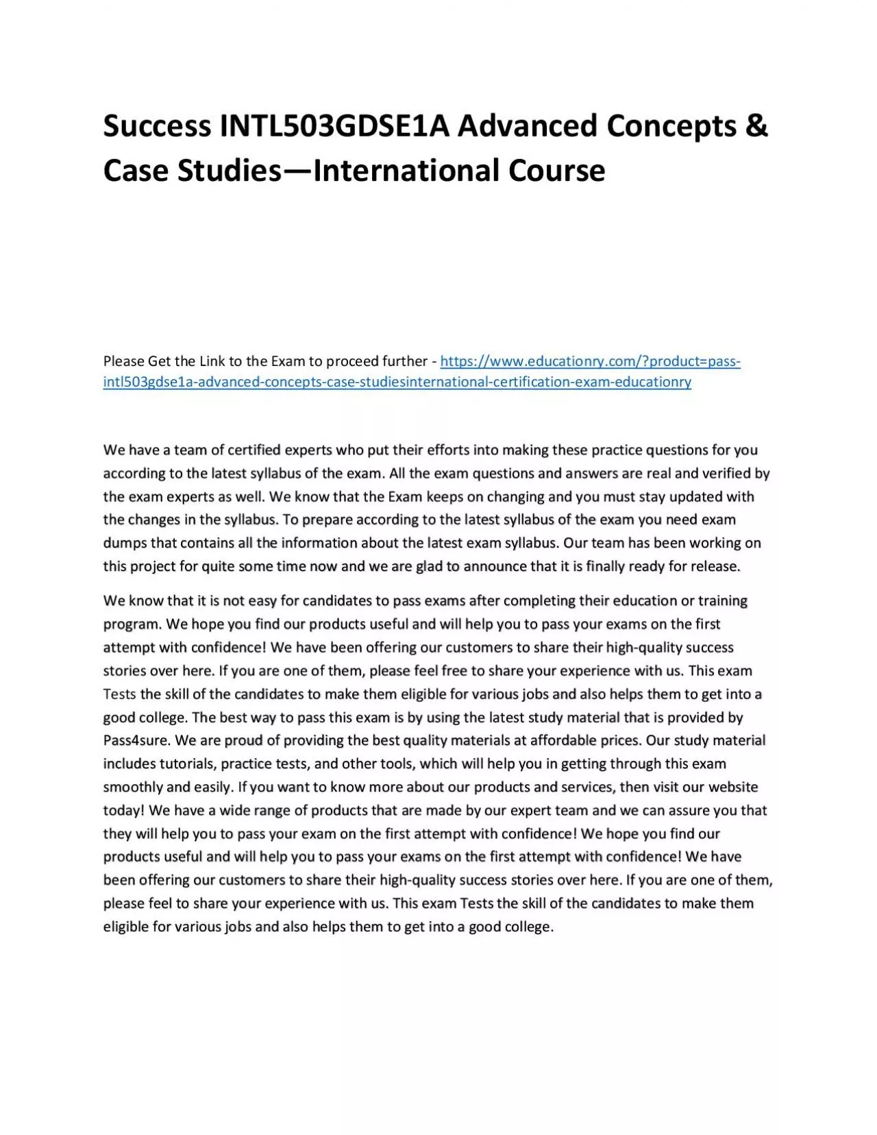 PDF-Success INTL503GDSE1A Advanced Concepts & Case Studies—International Practice Course