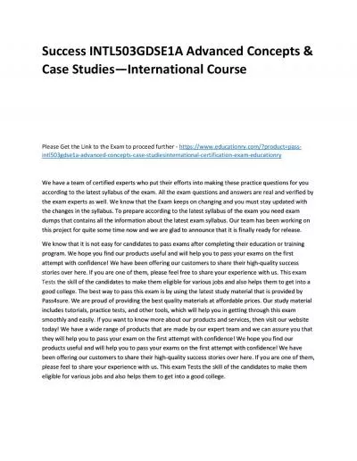 Success INTL503GDSE1A Advanced Concepts & Case Studies—International Practice Course