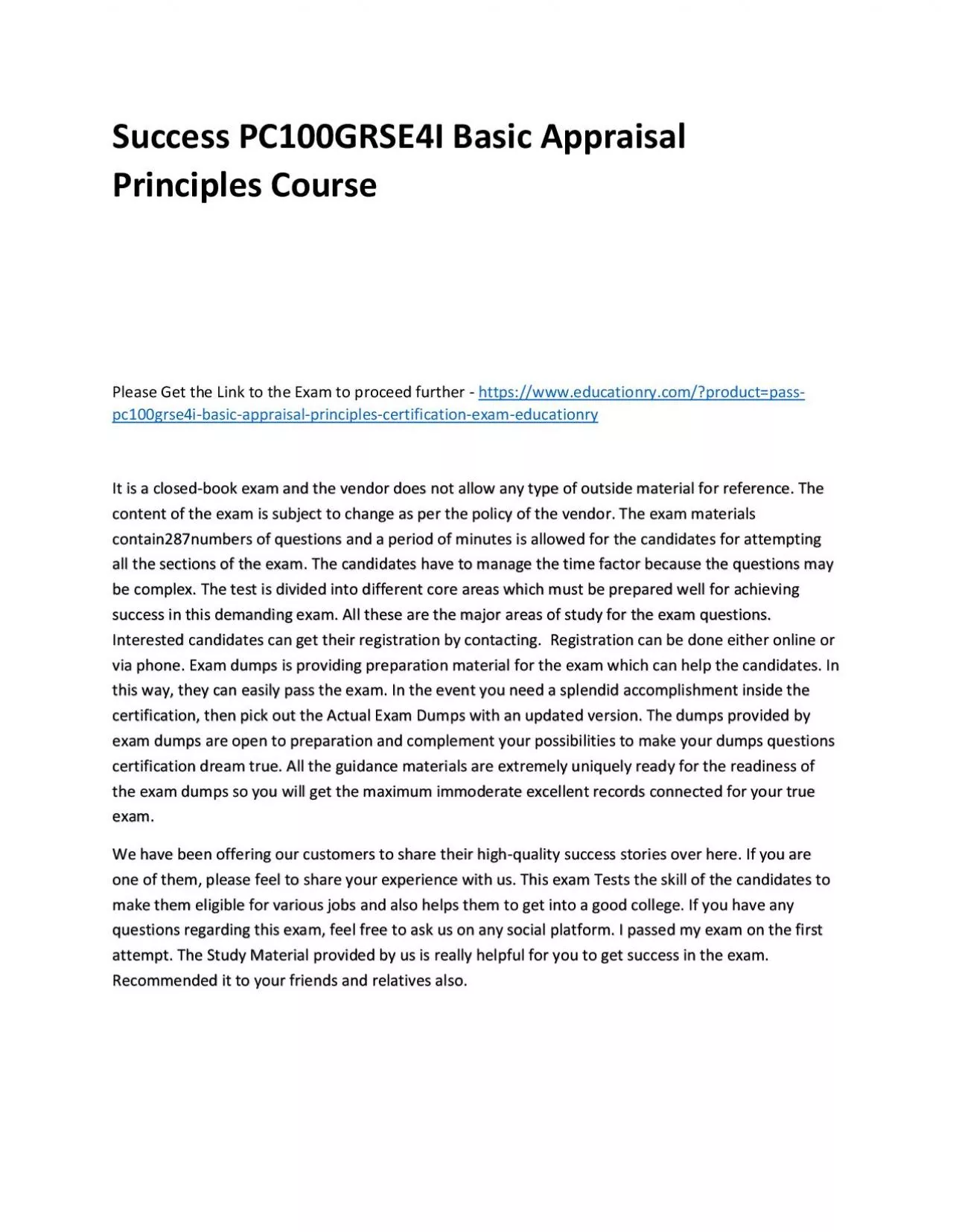 PDF-Success PC100GRSE4I Basic Appraisal Principles Practice Course