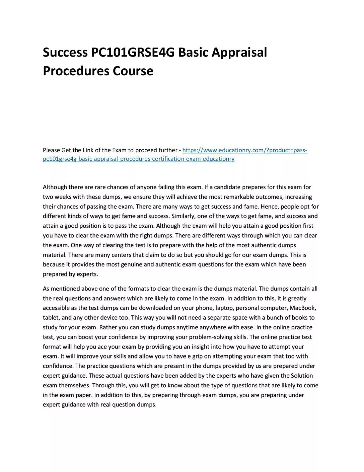 PDF-Success PC101GRSE4G Basic Appraisal Procedures Practice Course