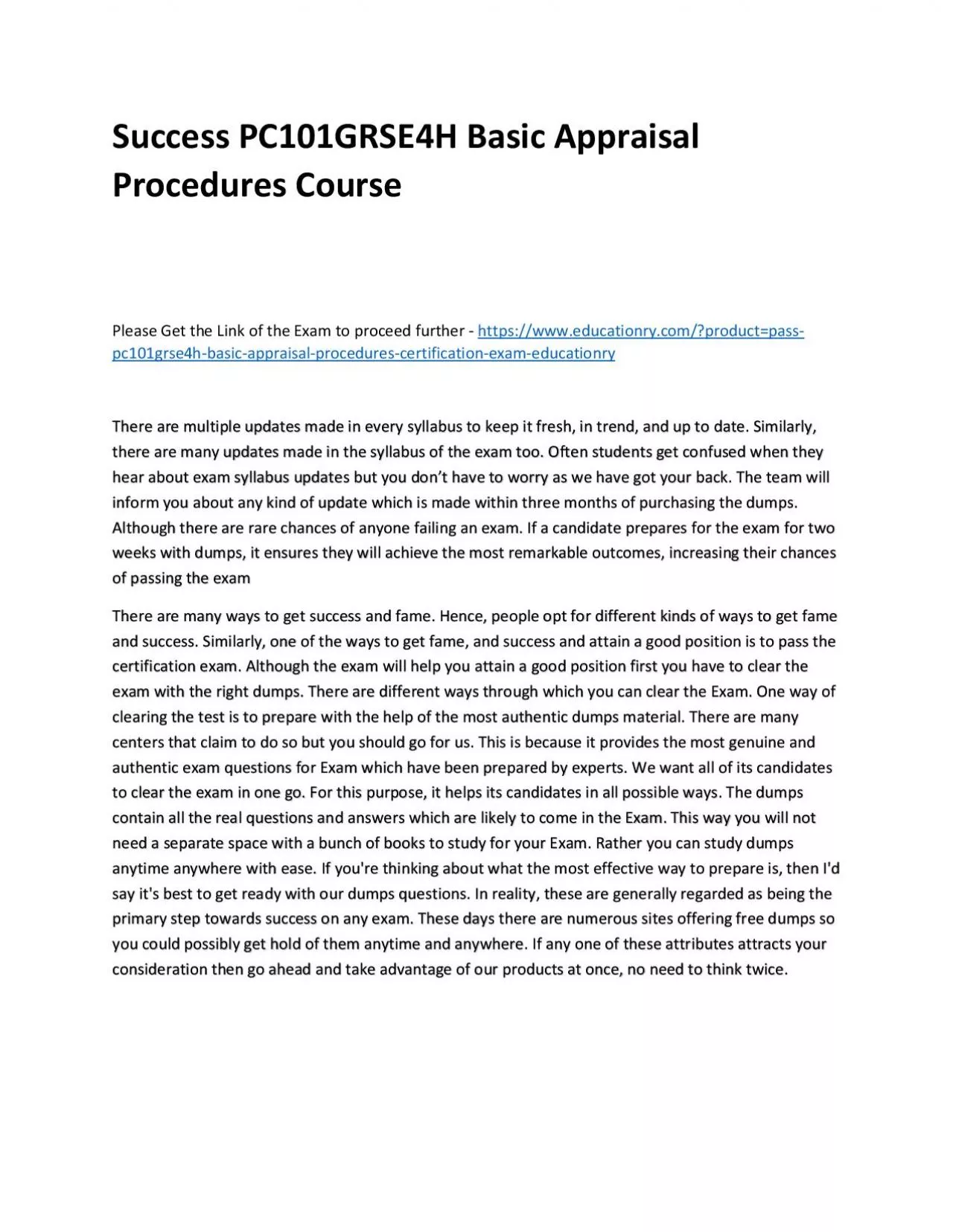 PDF-Success PC101GRSE4H Basic Appraisal Procedures Practice Course