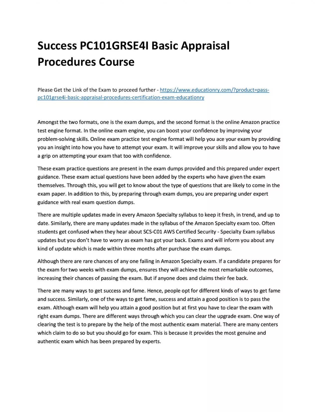 PDF-Success PC101GRSE4I Basic Appraisal Procedures Practice Course