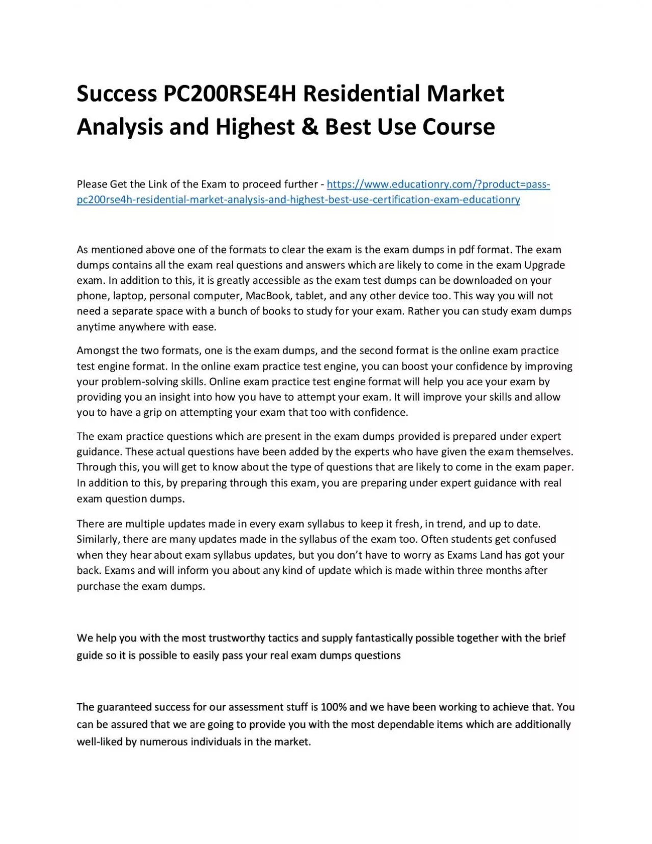 PDF-Success PC200RSE4H Residential Market Analysis and Highest & Best Use Practice Course