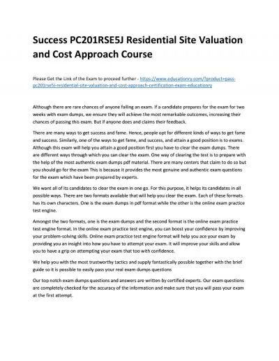 Success PC201RSE5J Residential Site Valuation and Cost Approach Practice Course