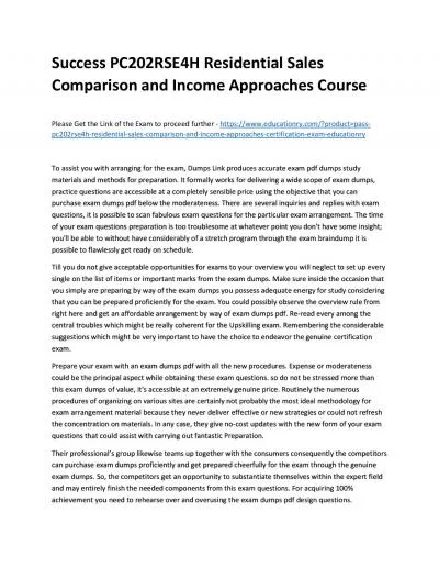 Success PC202RSE4H Residential Sales Comparison and Income Approaches Practice Course