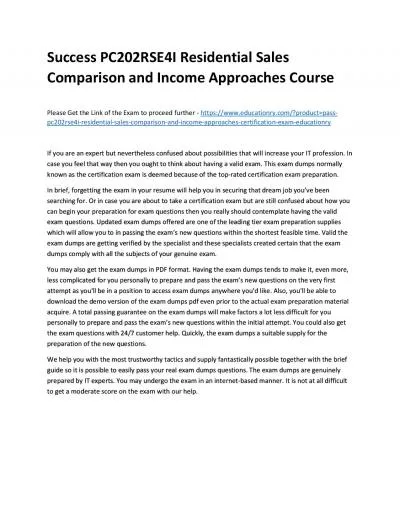 Success PC202RSE4I Residential Sales Comparison and Income Approaches Practice Course