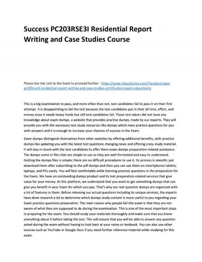 Success PC203RSE3I Residential Report Writing and Case Studies Practice Course