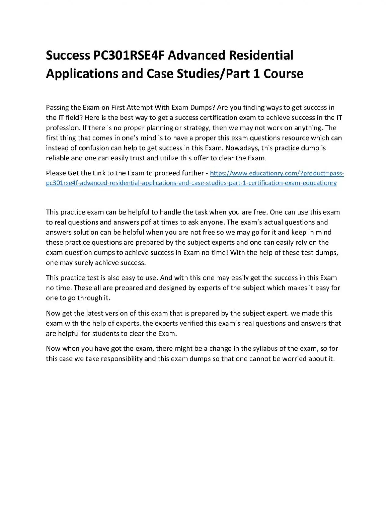 PDF-Success PC301RSE4F Advanced Residential Applications and Case Studies/Part 1 Practice