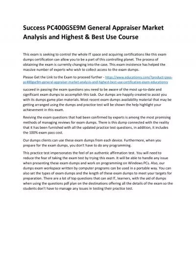 Success PC400GSE9M General Appraiser Market Analysis and Highest & Best Use Practice Course