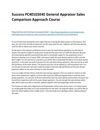 Success PC401GSE4E General Appraiser Sales Comparison Approach Practice Course