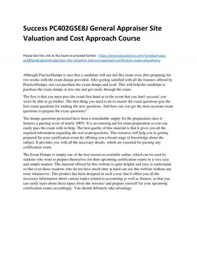 Success PC402GSE8J General Appraiser Site Valuation and Cost Approach Practice Course