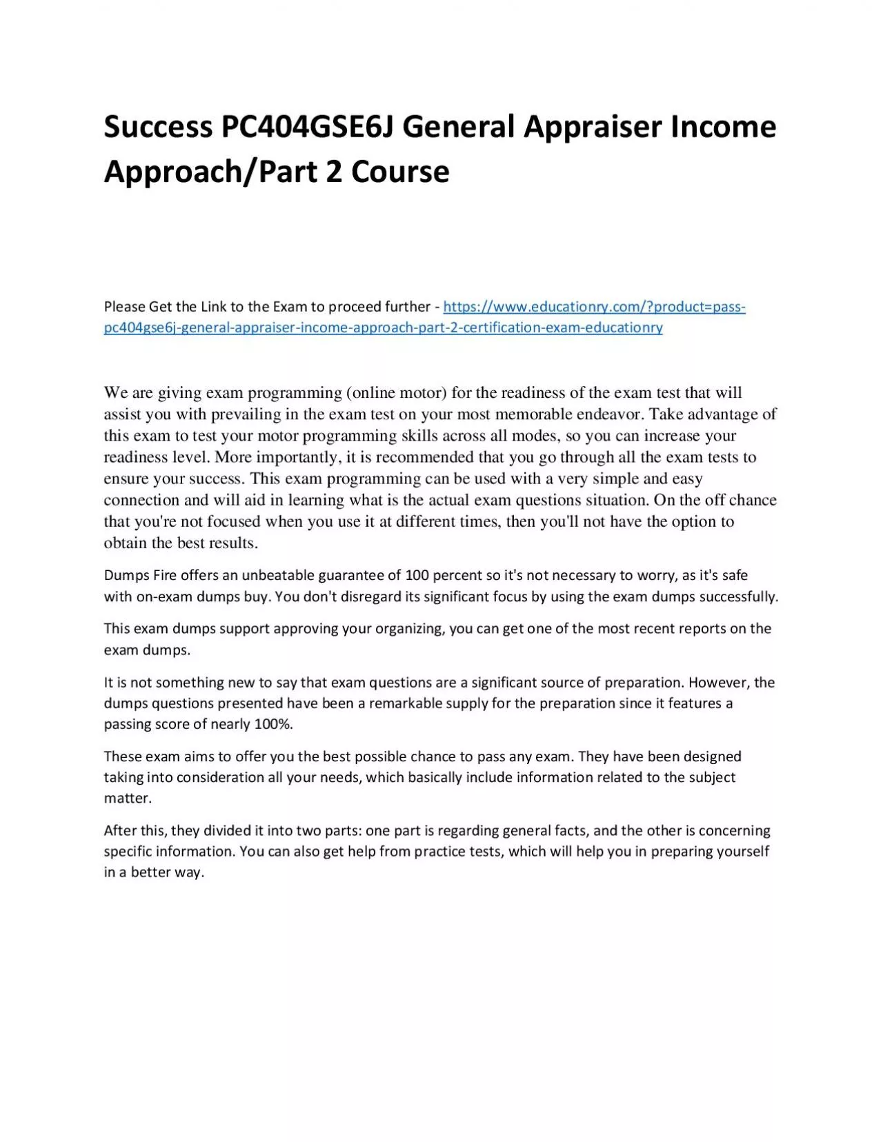 PDF-Success PC404GSE6J General Appraiser Income Approach/Part 2 Practice Course