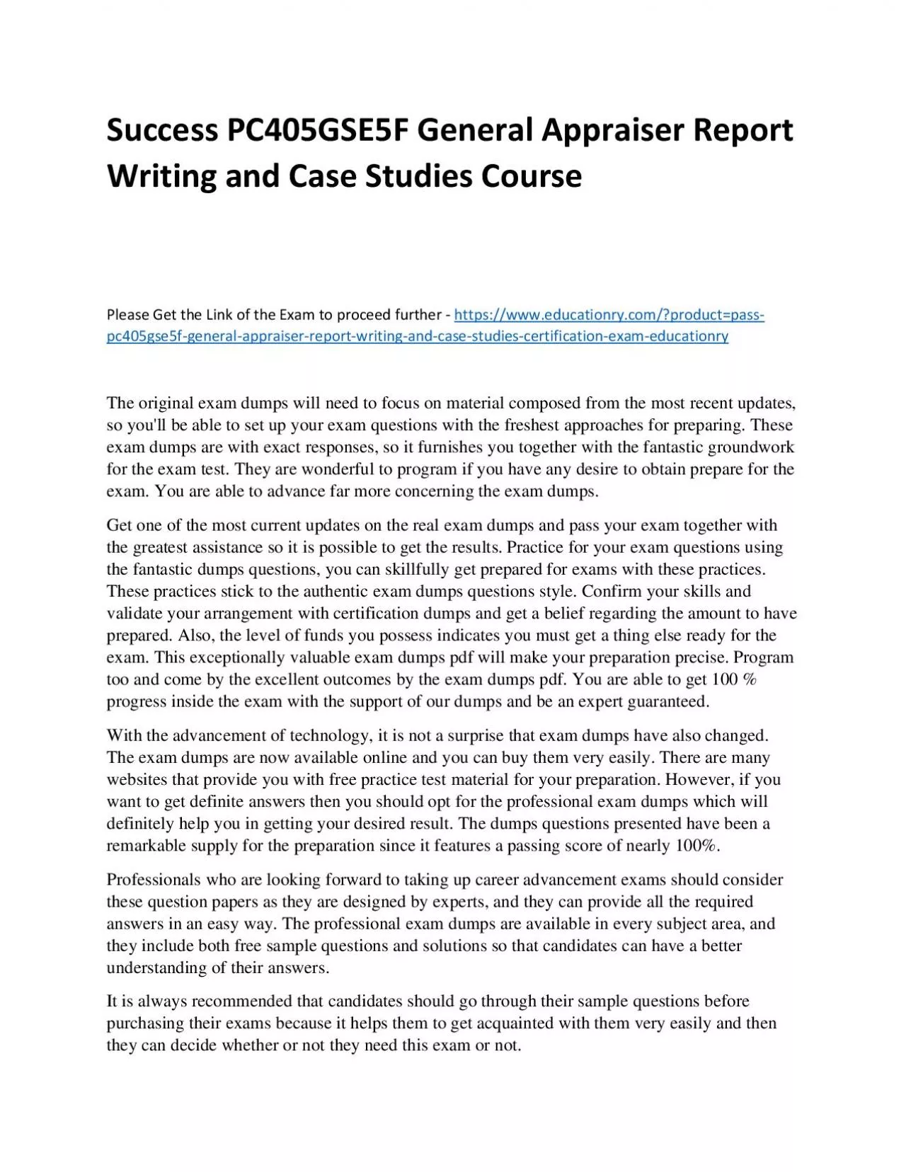 PDF-Success PC405GSE5F General Appraiser Report Writing and Case Studies Practice Course