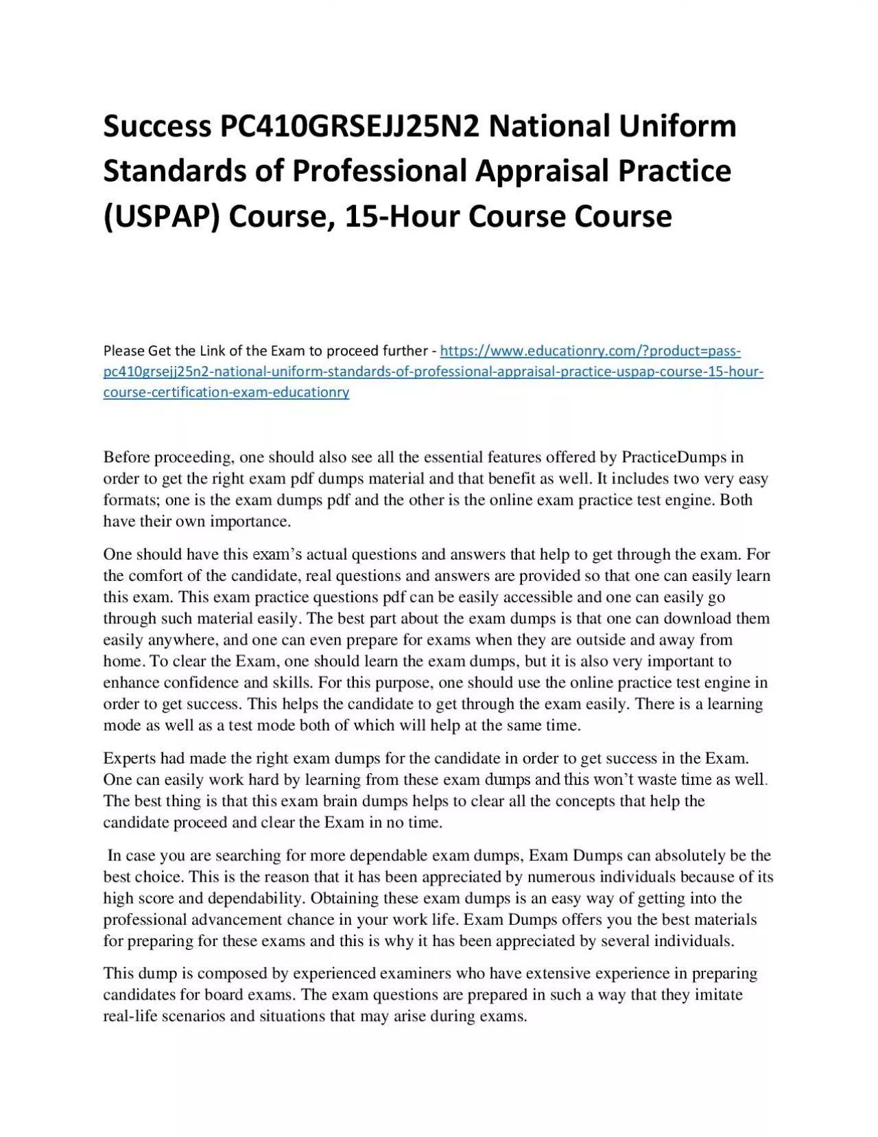 PDF-Success PC410GRSEJJ25N2 National Uniform Standards of Professional Appraisal Practice