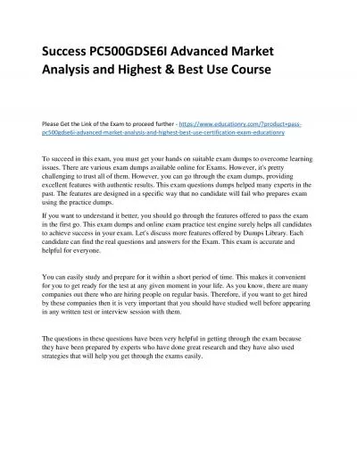 Success PC500GDSE6I Advanced Market Analysis and Highest & Best Use Practice Course