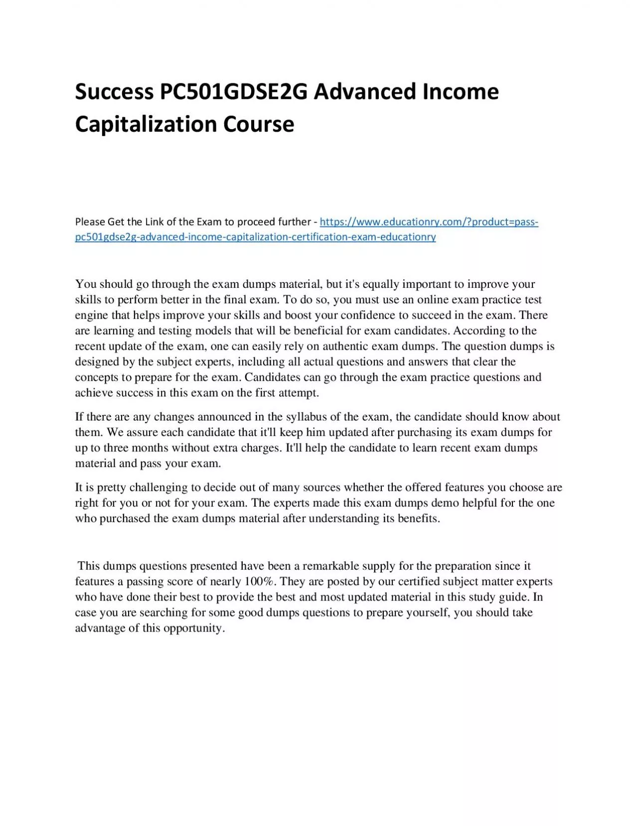 Success PC501GDSE2G Advanced Income Capitalization Practice Course