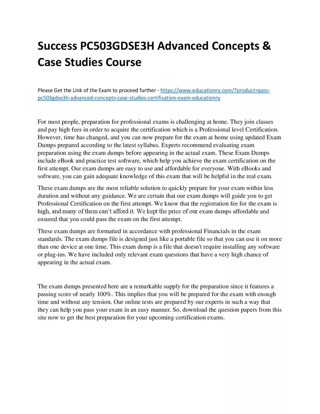 PDF-Success PC503GDSE3H Advanced Concepts & Case Studies Practice Course