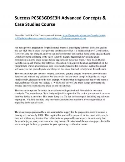 Success PC503GDSE3H Advanced Concepts & Case Studies Practice Course