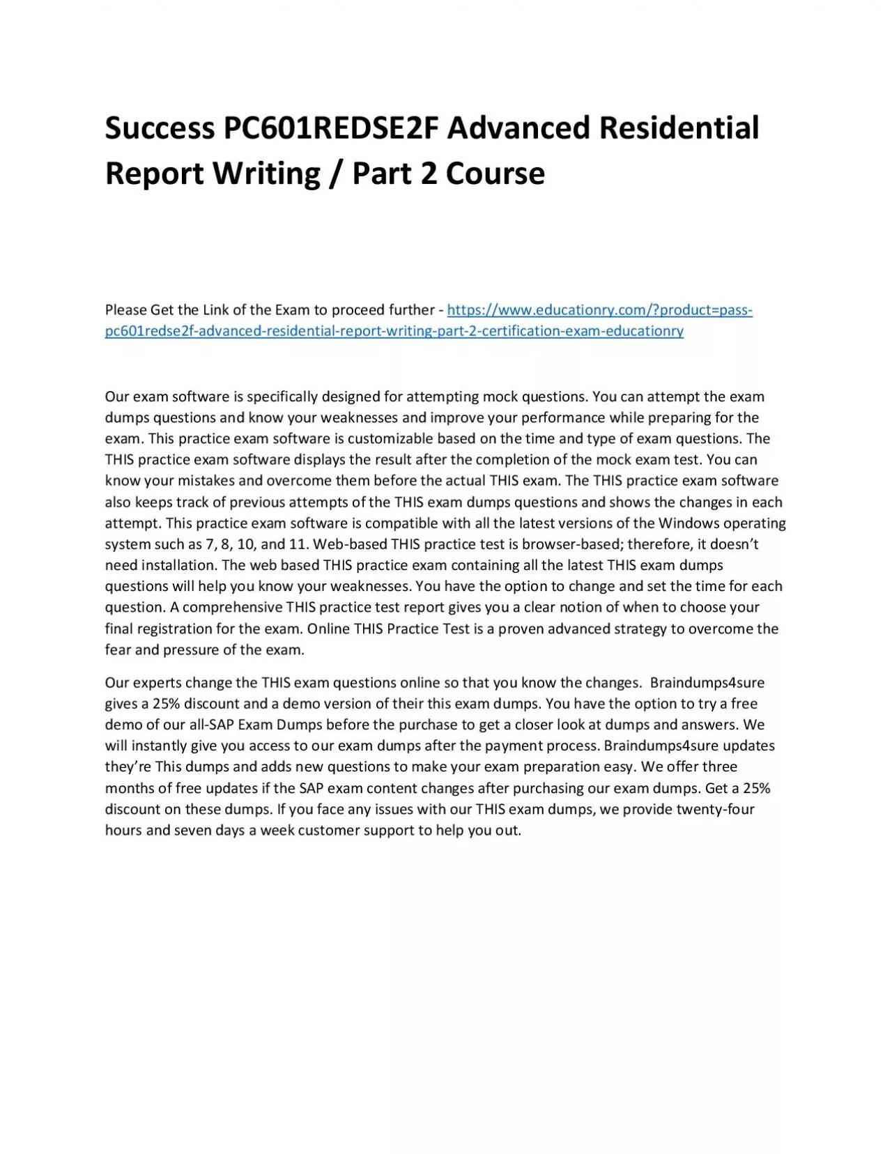 PDF-Success PC601REDSE2F Advanced Residential Report Writing / Part 2 Practice Course