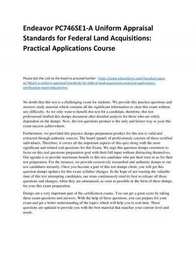 Endeavor PC746SE1-A Uniform Appraisal Standards for Federal Land Acquisitions: Practical