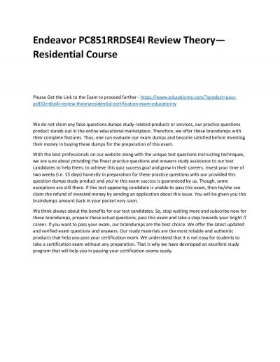 Endeavor PC851RRDSE4I Review Theory—Residential Practice Course