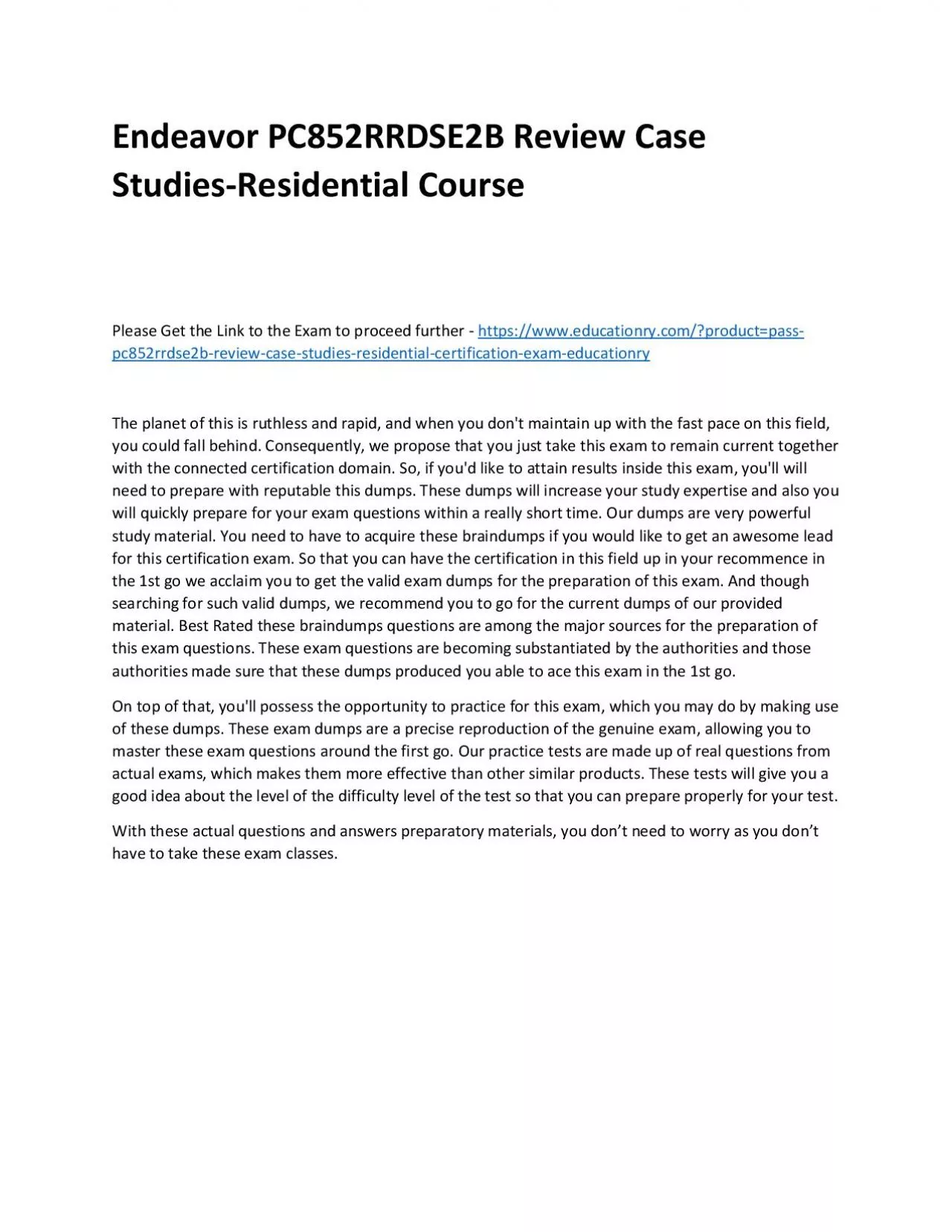 PDF-Endeavor PC852RRDSE2B Review Case Studies-Residential Practice Course