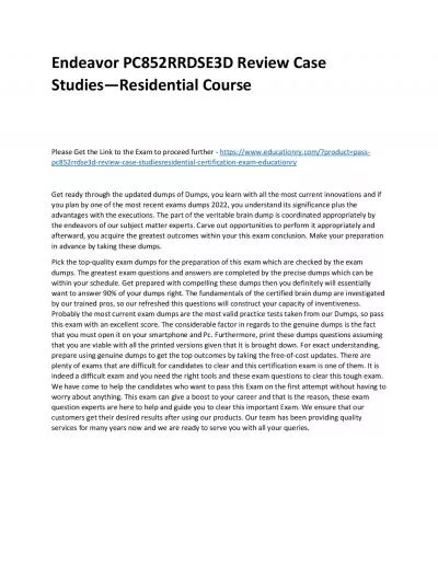 Endeavor PC852RRDSE3D Review Case Studies—Residential Practice Course