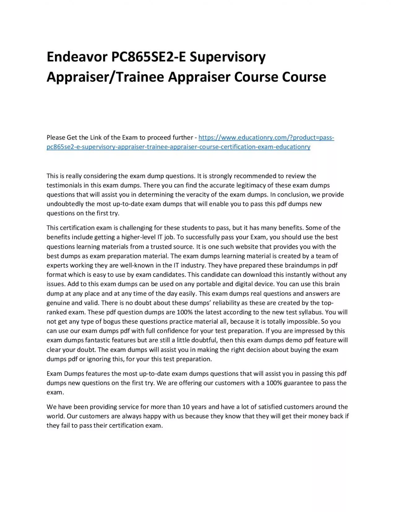 Endeavor PC865SE2-E Supervisory Appraiser/Trainee Appraiser Practice Course