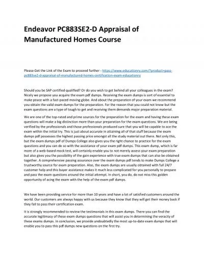 Endeavor PC883SE2-D Appraisal of Manufactured Homes Practice Course