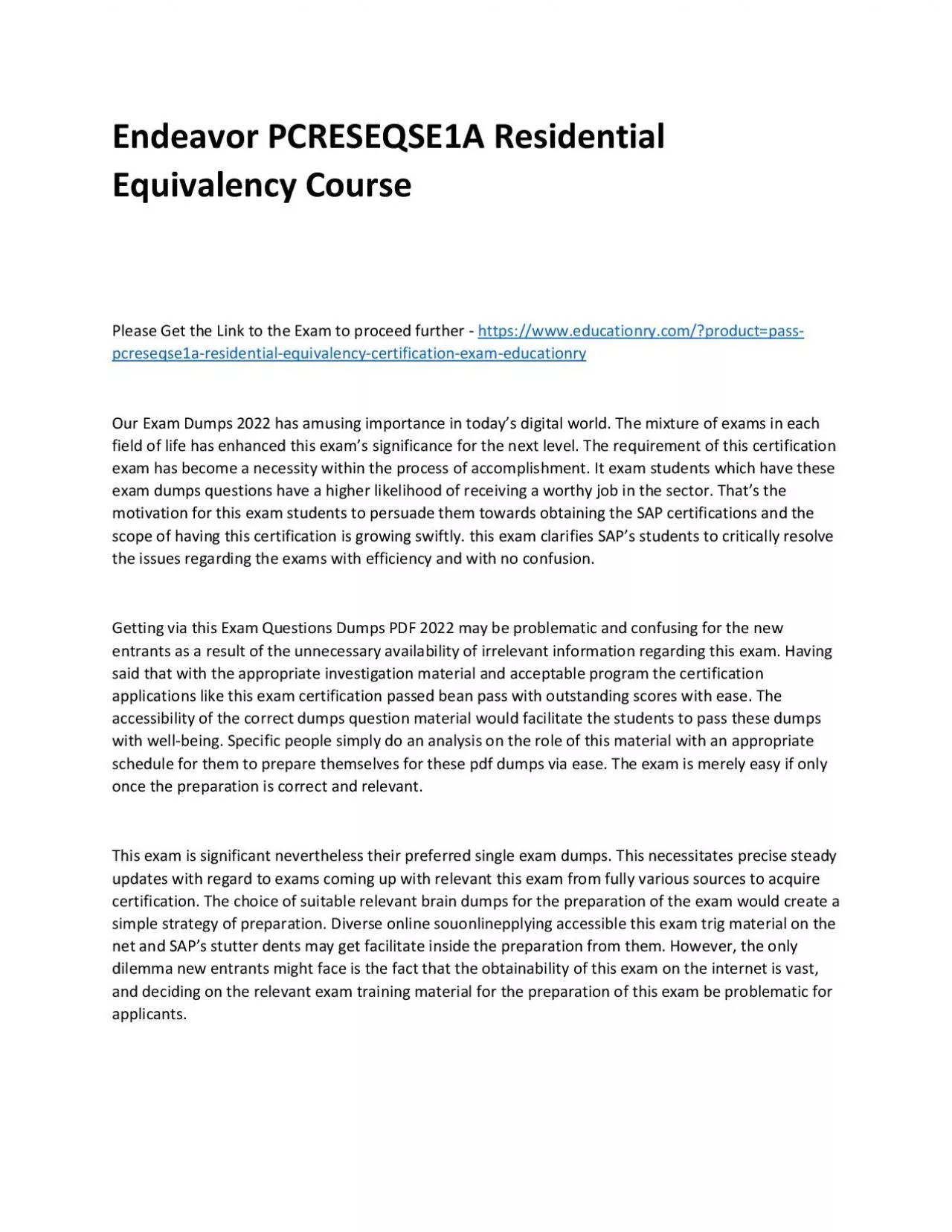 PDF-Endeavor PCRESEQSE1A Residential Equivalency Practice Course