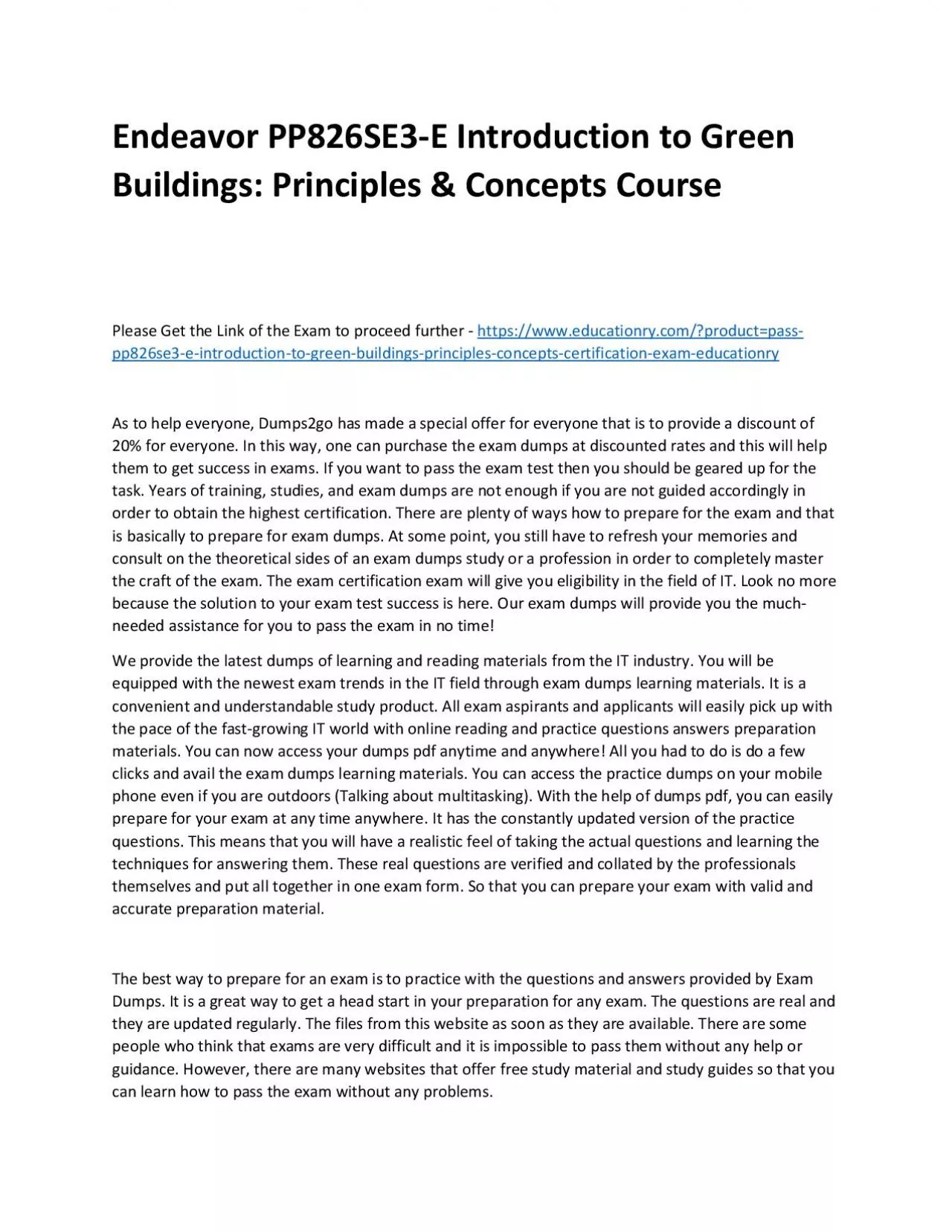 PDF-Endeavor PP826SE3-E Introduction to Green Buildings: Principles & Concepts Practice Course