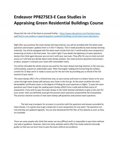 Endeavor PP827SE3-E Case Studies in Appraising Green Residential Buildings Practice Course