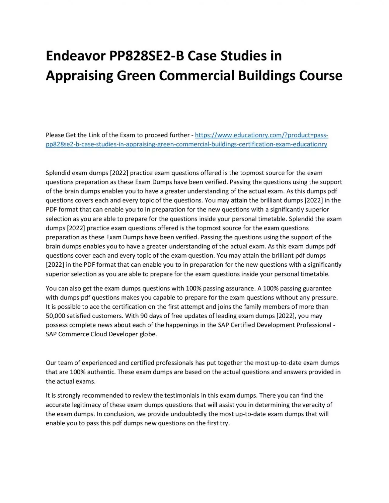 PDF-Endeavor PP828SE2-B Case Studies in Appraising Green Commercial Buildings Practice Course