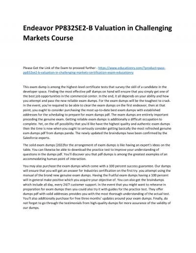 Endeavor PP832SE2-B Valuation in Challenging Markets Practice Course